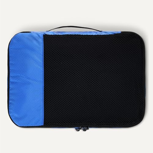 Image of Amazon Essentials 4-Piece Packing Cubes Travel Accessories Set, Space-Saving Luggage Organizer with Double Zipper, Mesh Top, 2 Medium /2 Large, Blue (Previously Amazon Basics)