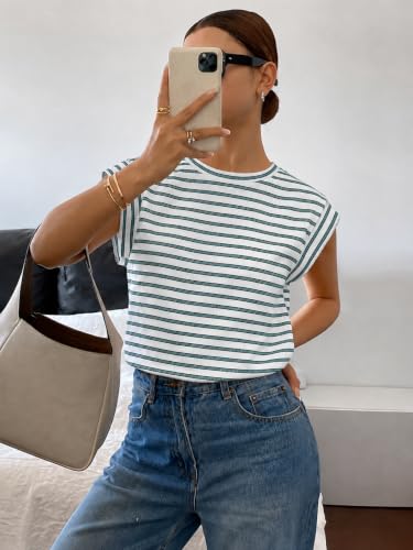 Image of Jawdrobe Women's Striped Western Top Round Neck Cap Sleeve T-Shirt for Women