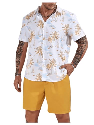Men's Plus Size Hawaiian Matching Set Tropical Print Short Sleeve Button Down Shirt and Shorts Set Vacation Outfits4