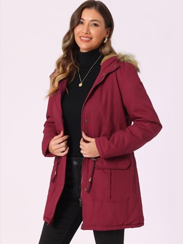 Allegra K Women's Winter Parka Jacket Warm Windproof Long Puffer Coat with Faux Fur Hood3
