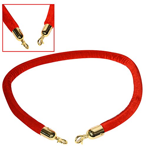 Arebos Cuerda De Terciopelo Para Sistemas De Guiado De Personas | Cuerda De Barrera | Cinta De Barrera | Cordón Para Postes | Cuerda De Demarcación | 1,5 Metros | Rojo | Accesorios: Oro