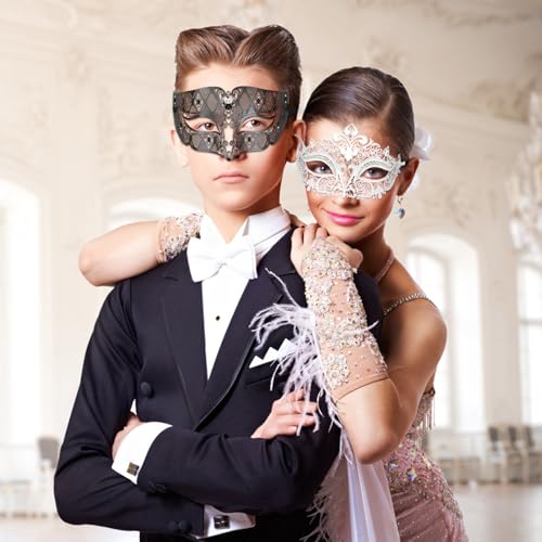Image of Coddsmz Couples Venetian Masquerade Mask Set Luxury Style Princess Party Mask for Couples Women and Men Mardi Gras Masks