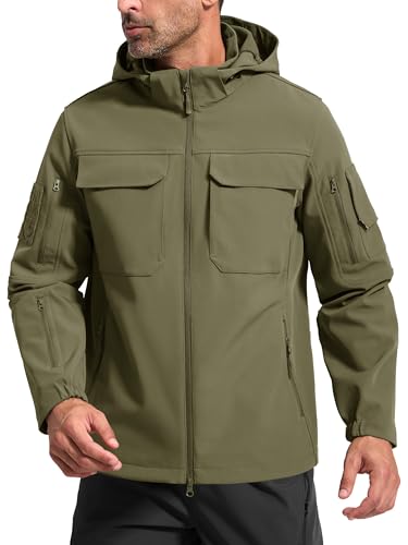 Image of FREE SOLDIER Men's Waterproof Softshell Jacket Fleece Lined Outdoor Jacket Tactical Military Hoodie Windbreaker
