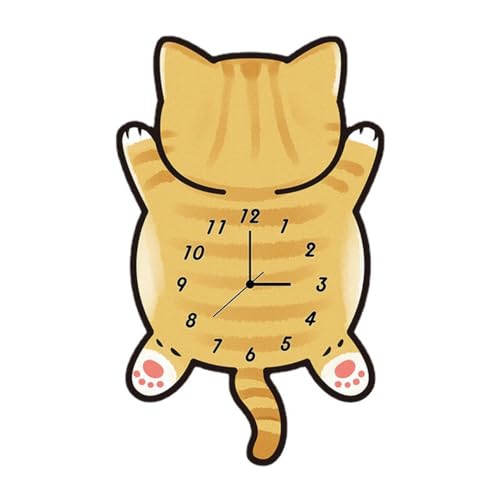 キャットクロック 掛け時計 茶トラ猫 面白い 壁掛け時計 ねこの時計 可愛い インテリア 連続秒針 かわいい 北欧 おしゃれ リビング プレゼント ギフト 贈り物 かわいい 30*18cm 静音 部屋飾り オレンジ