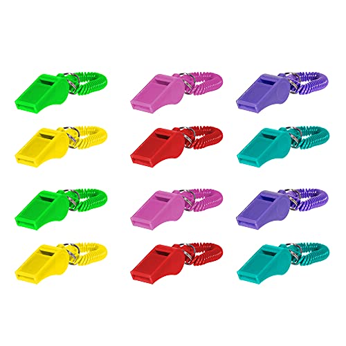 Windy City Novelties Colorful Coil Whistle Keychain Bracelets - 12 Pack