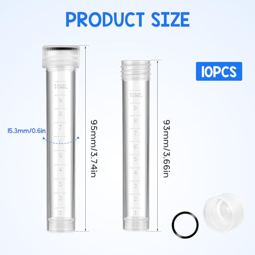 10PCS 10ml Clear Plastic Test Tubes with Caps, Sample Frozened Test Tubes Vials Seal Cap Container for Laboratory School Scientific Experiments, Liquid Storage - Image 3
