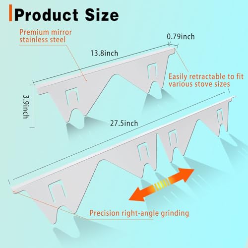 Image of Stove Gap Covers Stainless Steel, 2 Pack Stove Gap Filler Easy Retractable Length 13.8 inch to 27.5 inch, Width 0.79 inch ALMCALS Stove Gap Guards Range Trim Kit, Heat Resistant Guard Between Stove Top & Counter