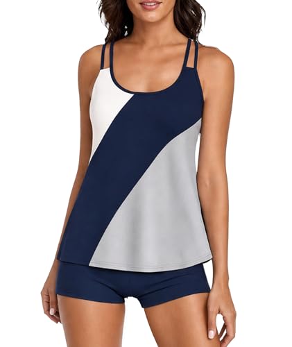 Image of Urchics 2026 Women Two Piece Tankini Swimsuit Tummy Control Plus Size Long Torso Top and High Waisted Boyshorts Bathing Suits
