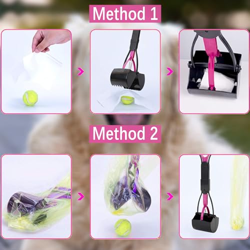XFLYP Hundekotschaufel, 45cm Faltbarer Haustier Hund Hundekotgreifer Tragbare mit langem Griff, Haustier Schmutz Picker Pick Up für Rasen im Freien Gras und Kies für Hunde und Katzen(Rosa)