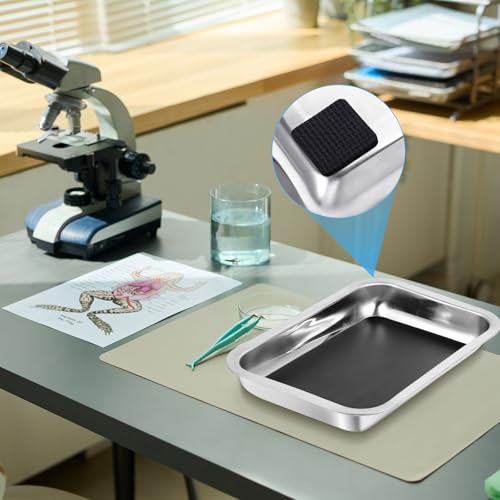 Image of Conelist 1 Set 10.2 x 7.5 Inch Stainless Steel Dissection Pan with Wax and Rubber Nonslip Mat, Reusable Classroom Dissecting Pan, Laboratory Tray for Biology Lab, Science Education Supplies (Black)