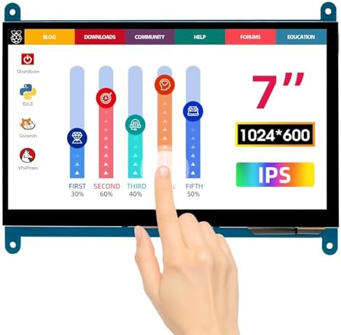 ELECROW 7 Inch 1024×600 Touchscreen for Raspberry Pi: IPS Capacitive Touch Screen LCD Display, Mini Portable Monitor Compatible with Raspberry Pi 5/4/3, BB Black, Banana Pi, Windows 10/8/7 Driver Free