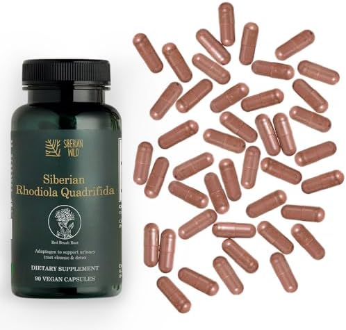 Rhodiola Quadrifida 350mg 90-Count Capsules – Siberian Supplement for Natural Cleanse Stress Energy Support – Natural Red Bush