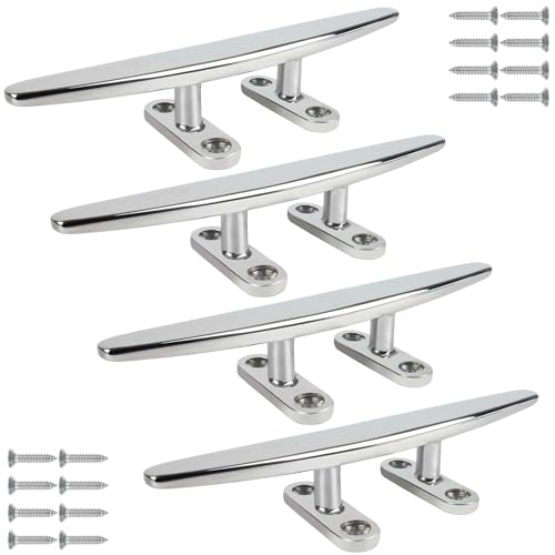 ORLANG 8 Inch 316 Stainless Steel Boat Cleats, Open Base Dock Cleats with Fasteners, Boat Dock Cleat Rope Cleat for Boat Docks, Decks or Nautical Decor (4 Pack)