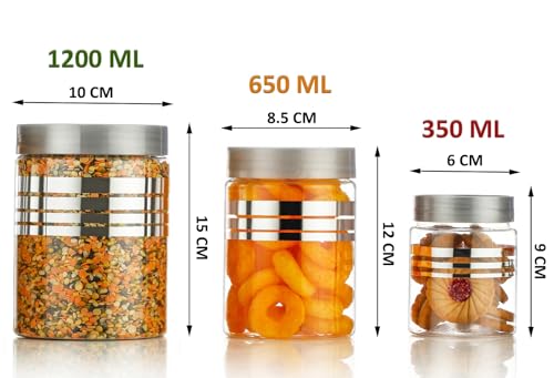 Image of Kitchen Storage Container Set, Transparent, PET Material, Airtight, Round, 1200ml 650ml 350ml, (Pack Of 12)