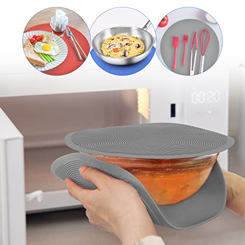 Koomall 12 10 8 Inch Multi-Use Microwave Mat, Trivet, Pot Holders, Drying, Baking, Place Mat, Utensils Rest, Silicone Cover Pad For Hot Pot Pans Bowls Plates Dishes Kitchen Counter,Heat Resistant,Gray #TOP2