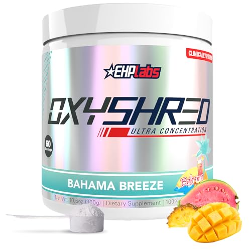 Image of EHP Labs OxyShred Pre Workout Powder - Preworkout Powder with L Glutamine & Acetyl L Carnitine, Energy Boost Drink - Bahama Breeze /Beach, 60 Servings