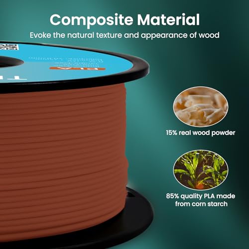 Image of Wood PLA Filament 1.75mm Brown 1KG, 15% Real Wood Fiber Infused, Perfectly Wound, Consistent Diameter + /-0.03mm 3D Printer Filament (Rosewood Color Tone)
