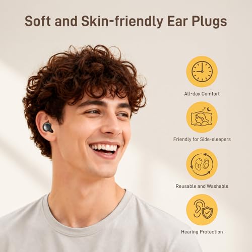 Image of Earplugs for Sleeping, Noise Reduction Earplugs for Snoring, Reusable Soft Silicone Sound Proof Ear Plugs for Side Sleepers Noise Sensitivity for Hearing Protection for Work Sleep Travel HE03