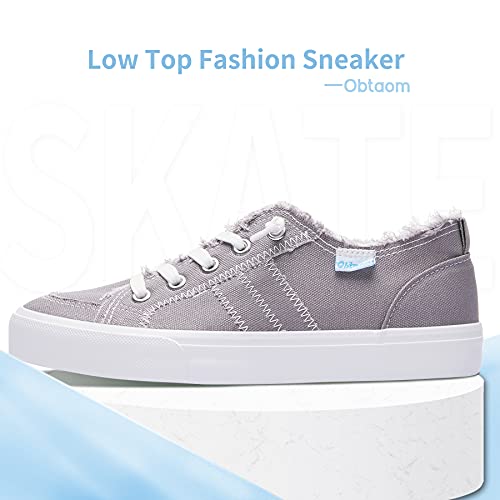 Obtaom Women's Play Fashion Sneaker Comfortable Grey Walking Shoes Gray Canvas Slip On Shoes（Gray Canvas Us5） #TOP2