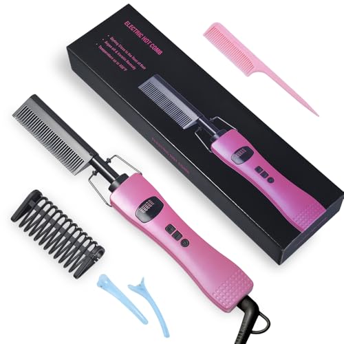 SGZIOO Hot Comb, Hot Comb for Wigs, hot Comb Hair Straightener, with Temperature Display, Hair Straightener Comb for Afro Hai-r & Beard, 280~450℉ Temperatures Adjustable, 60 Min Auto Shut Off