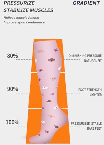 Image of Women's Knee High Compression Socks for Running Work Support Nurses Pregnancy Travel,Colorful Over The Calf Socks,#W402