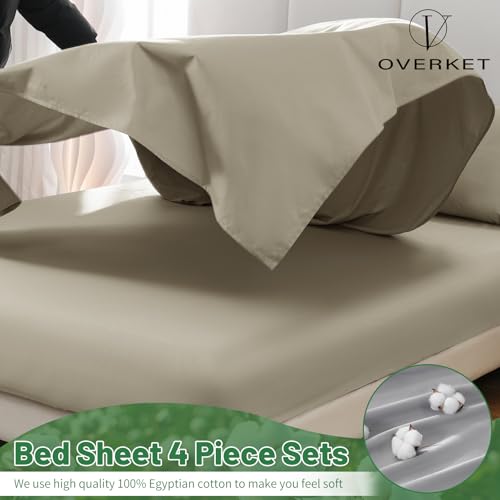 Image of 1000 Thread Count Egyptian Cotton Sheets Queen Size Set 4PCS Sateen Weave Soft Breathable 16-Inch Deep Pocket(Queen,Sand)