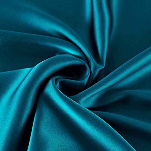100% Pure Charmeuse Silk Fabric 22mm 45" Width Solid Color Nature Silk for Bedding Dress Wedding DIY Sold by Yard or by Half a Yard (Sold by Half a Yard, Peacock Blue)