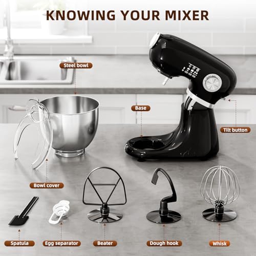 COWSAR Stand Mixer, 12 Speeds Tilt-Head Electric Commercial Stand Mixer, 3-In-1 Kitchen Mixer with Bowl, Dough Hook, Whisk and Beater, Black by COWSAR - Used condition - Image 7