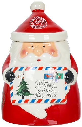 Stephanie Imports Christmas Themed Winter Holiday Ceramic Cookie Jar (Holiday Calories Don't Count (Santa))