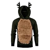 🦌【Stil】Patchwork Weihnachten Rentier Kapuzenpullover. Unsere Weihnachts Kapuzenpullover ist 3D, cool und lustig, aber auch stark um sie warm zu halten während der winterlichen Weihnachtszeit