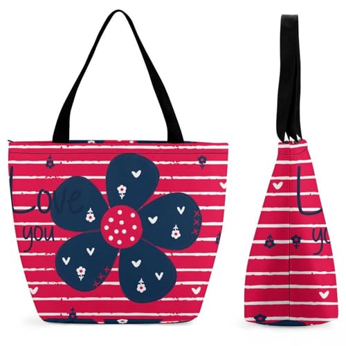 Sac à main fleurs rouges et blanches pour femme grand cabas de shopping et voyage 28.5x18x32.5cm
