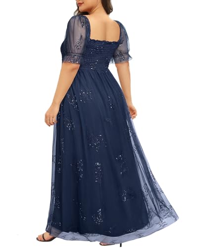 Plus Size Formal Dresses - Bridesmaid Leaf Embroidery with Sequin Tulle Prom Long Dress4