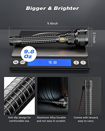 Pluralla Rechargeable Led Flashlights 7100 High Lumens, Super Bright Powerful Flashlights With 5 Lighting Modes, Waterproof Handheld Flashlight For Hunting, Camping-Black #TOP6