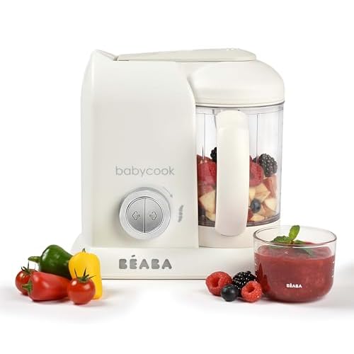 BEABA Babycook Solo 4 in 1 Baby Food Maker, Puree Steamer and Blender for Purees, Grinder with Auto Steam Cooking, Lrg Capacity 4.5 Cups 27 Servings in 20 Mins, White