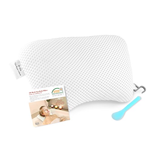 New 3D Mesh Luxury Spa Bath Pillow with Non-Slip Suction Cups, Unique Curve Shaped for Neck & Head Support, Quick Dry Bath Pillows for Bathtub, Fits Any Tub