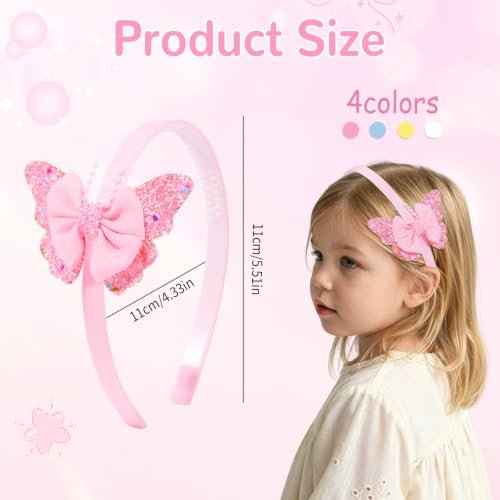 OAOLEER 4PCS Headband for Girls, Flower Headbands Floral Hair Bands Hoops Accessories for Girls Toddlers Kids Teens (Glitter Headbands, 1 Count (Pack of 4))