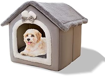 Galatée Cat Cave Bed, Washable Dog Bed, Warm And Cosy Plush Cat Igloo, Foldable Comfortable Pet Cat House, Pet Bed With Nonskid Bottom(M, Brown Stars)
