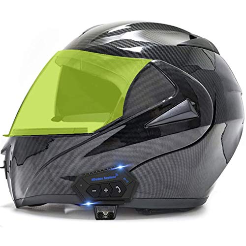 ZLYJ Bluetooth Integrado Casco De Motocicleta De Cara Completa, Cascos Abatibles De Motocross, Sistema De Comunicación De Intercomunicación con Radio FM MP3 Incorporada, Aprobado ECE D,M