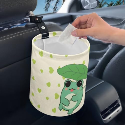 Image of Cute Frog with Green Heart Collapsible Accessories Trash Can Car Trash Bin Car Trash Can Bags Universal Garbage Bin Decoration Car Interior for Car SUV Trucks