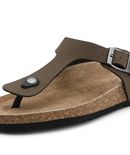 Image of HF JOURNEY Nivera 2.0 Men's Cork Footbed Thong Sandal,Slip On Entry,(Size 41-46) BlackPU, Casual Lounging Slipper, EVA Sole, Flat Heel,Nivera 2.0 - Black (41)