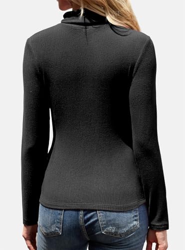 GKBK Women's Turtleneck Sweaters Long Sleeve Ribbed Basic Tees Shirts Lightweight Thermal Underwear Warm Layering Tops Fall Outfits 2025 Trendy Black — view 4