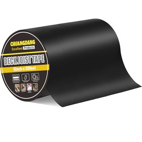 CHUANGDANG Black Joist Tape for Decking,0.7mmx6inx50ft,1-Pack,Anti-Corrosion,Weather-Resistant Butyl,Flashing Tape for Deck,Joist,Roofs Beams,RV,Doors,and Fences,Waterproof Butyl sealant Joist Tapes