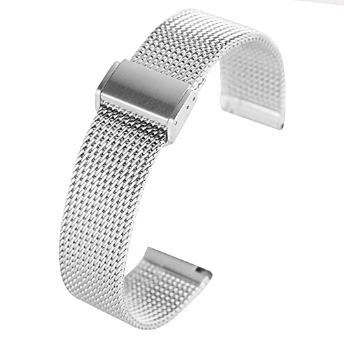 Bracelet de montre argent en acier inoxydable de remplacement avec boucle crochet 18-22mm