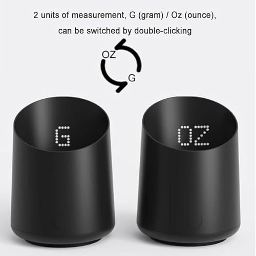 Báscula de café con taza dosificadora, capacidad recargable USB-C de 60 g, pantalla LED oculta para medición de expreso y líquidos, diseño compacto fácil de transportar