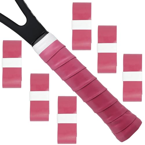Tinsync Tennis Racket Grip Tape, Precut Soft Tennis Grip Tape, Anti Slip and Dry Feel Tennis Racquet Overgrip Wrap for Replacement (6 Pack - Rose Pink)