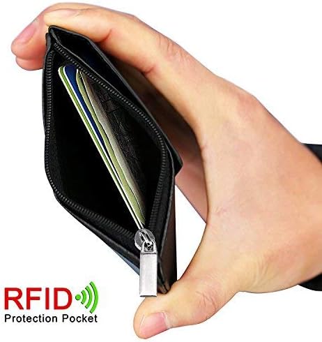 1Pack ID Badge Holder with Lanyard,2 Side Vertical PU Leather RFID Shielded Credit Card Badge Holder with Zipper Wallet