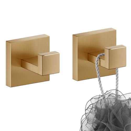 Image of KOKOSIRI Robe Hooks for Bathrooms Towel Hooks Coat Hook Kitchen Garage Heavy Duty Wall Mounted Champagne Bronze Stainless Steel, 2 Pack B1010CPG-P2
