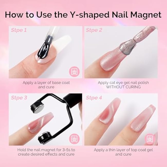 MelodySusie 3 in 1 Cat Eye Magnet Wooden Handle and 3 in 1 Y-Shaped Double Head Nail Magnet Wand Set 2PCS, Magnet Tool for Cat Eye Gel Polish, Suitable for Manicure Nail Design Salon DIY at Home-4KhpzQff