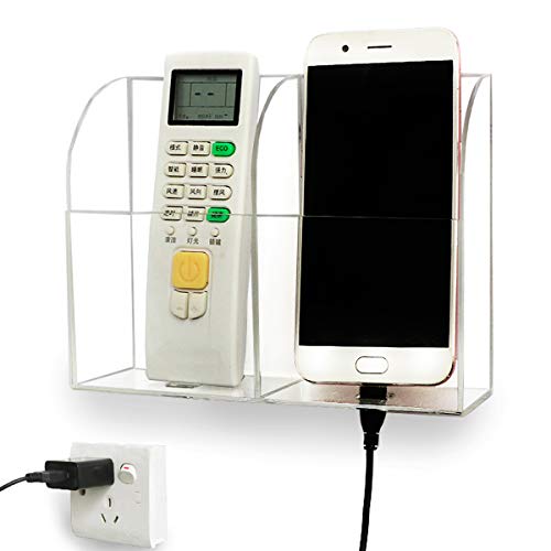 Yoillione Clear Acrylic Remote Control Holder Wall Mount Remote Storage Box,Media Organizer TV Remote Holder Mount Remote Control Storage Organizer for Air Conditioner,TV(2 Compartments)