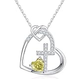 JSJOY Birthday Gifts for Women Heart Cross Necklace Baptism Gifts August Birthstone Necklace Heart Peridot Necklace Religious First Communion Christmas Birthday Gifts for Teens